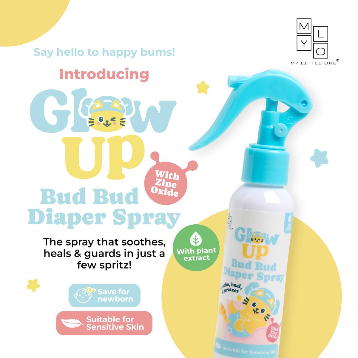 MyLO Glow Up Bud Bud Diaper Spray no rub hands free diaper rash protection