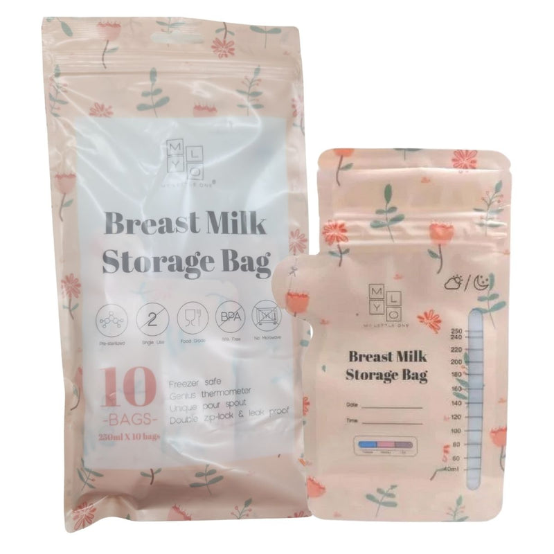 MyLO Breast Milk Storage Bag (10bags*250ml) with Oxygen Barrier, Pour Spout & Temperature Sensor