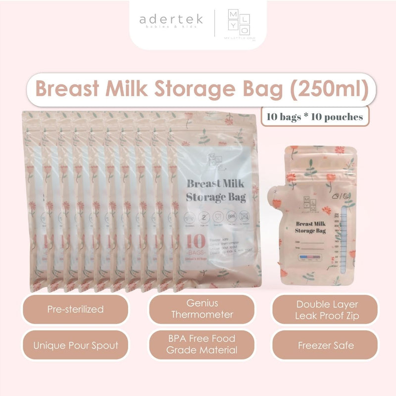 MyLO Breast Milk Storage Bag (10bags*250ml) with Oxygen Barrier, Pour Spout & Temperature Sensor