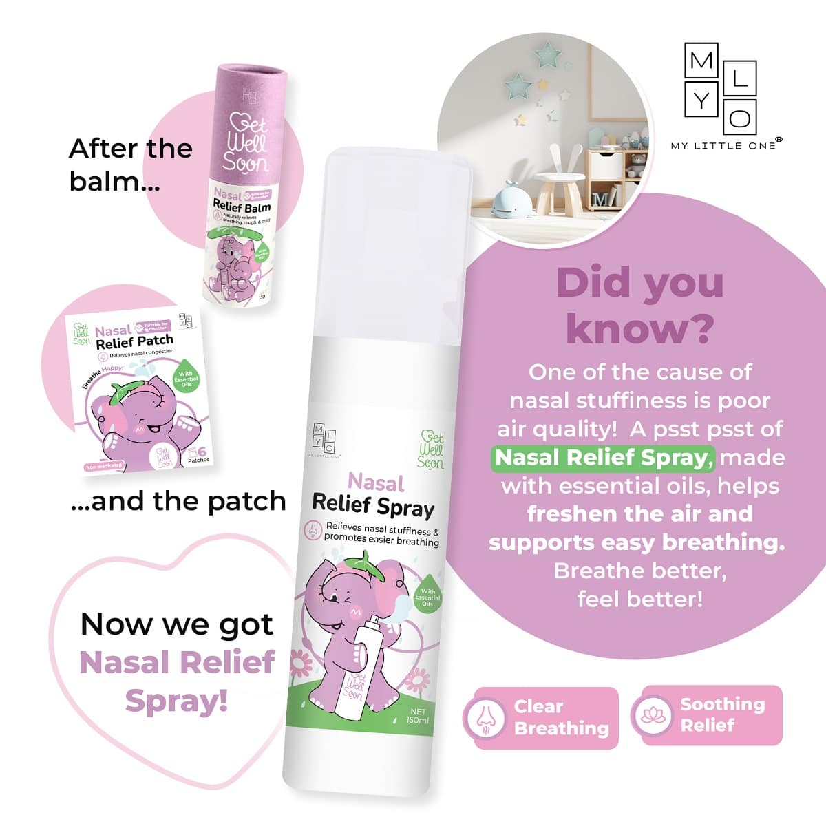 MyLO Breathe Happy Nasal Relief Room Spray (150ml)