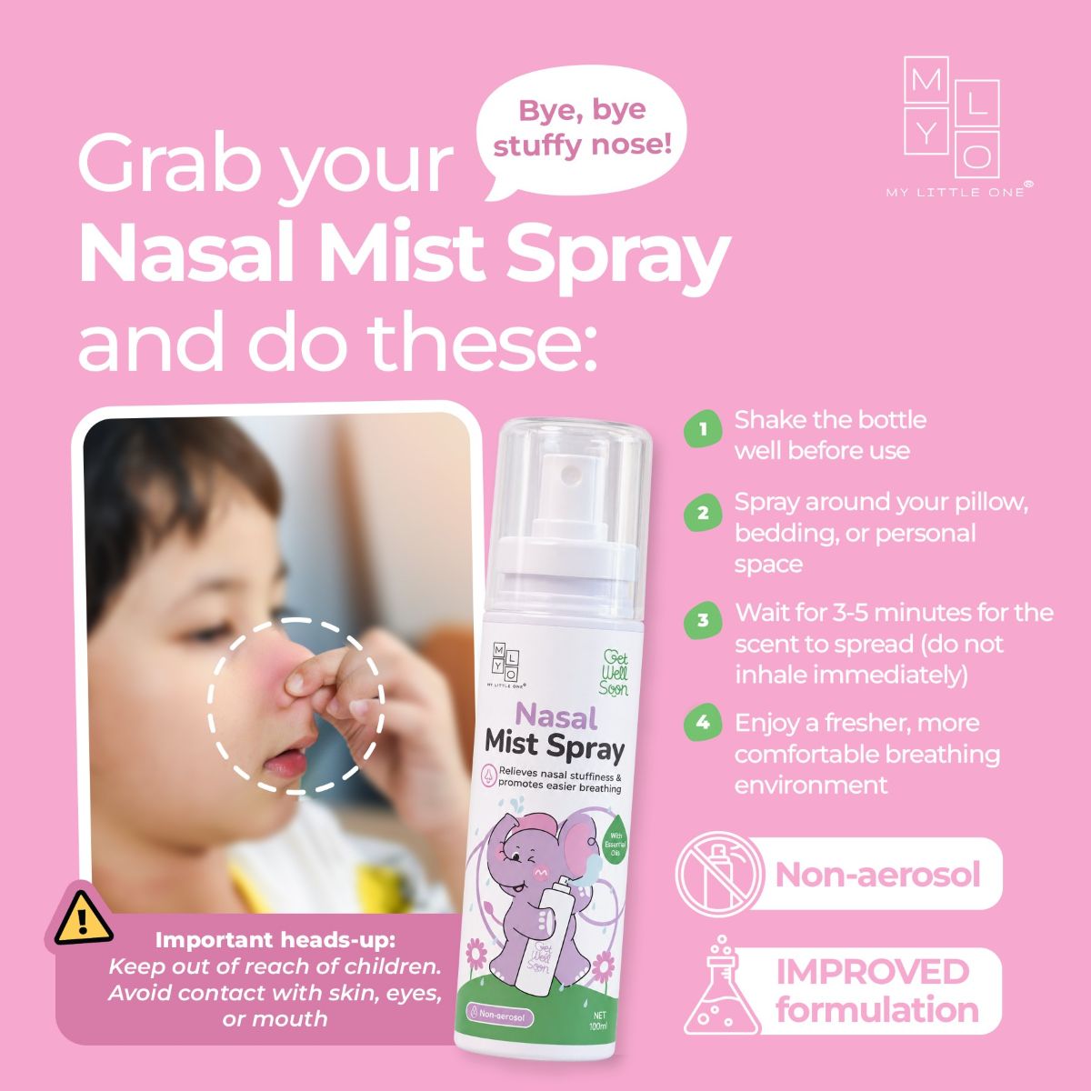 MyLO Breathe Happy Nasal Relief Mist Spray (100ml | Non Aerosol)