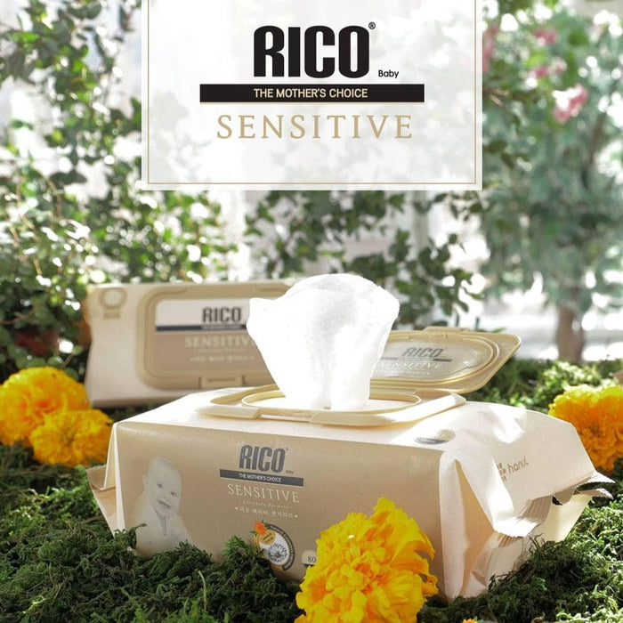 RICO Sensitive Baby Hand & Mouth Wet Wipes (80sheets) - 12 Packs [Use By Mar 2025]
