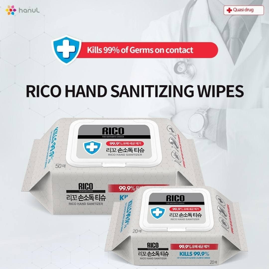 RICO Hand Sanitizing Wipes kills 99.9% of germs