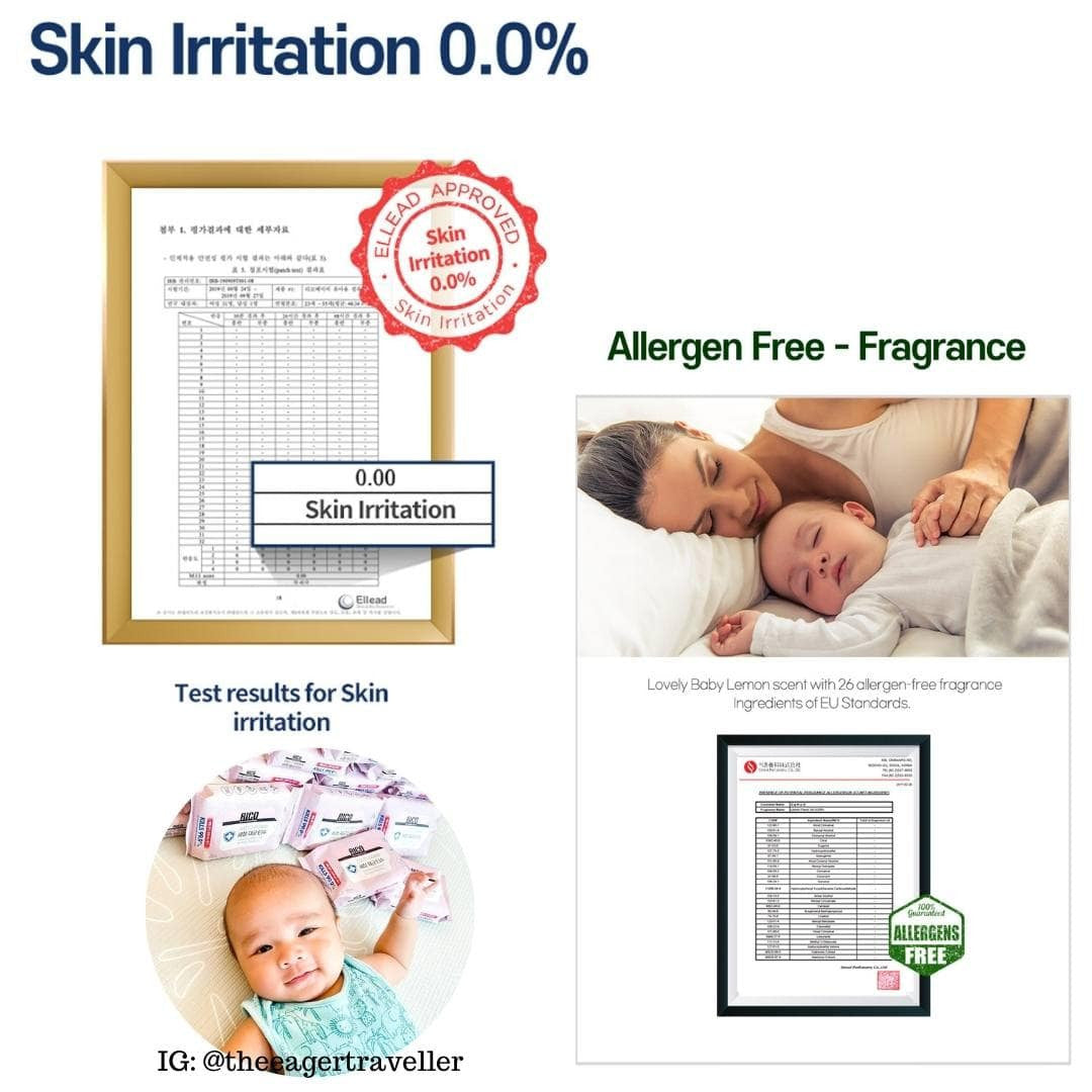 RICO Surface Sanitizing Wipes tested 0% skin irritation and certified for allergen free fragrance
